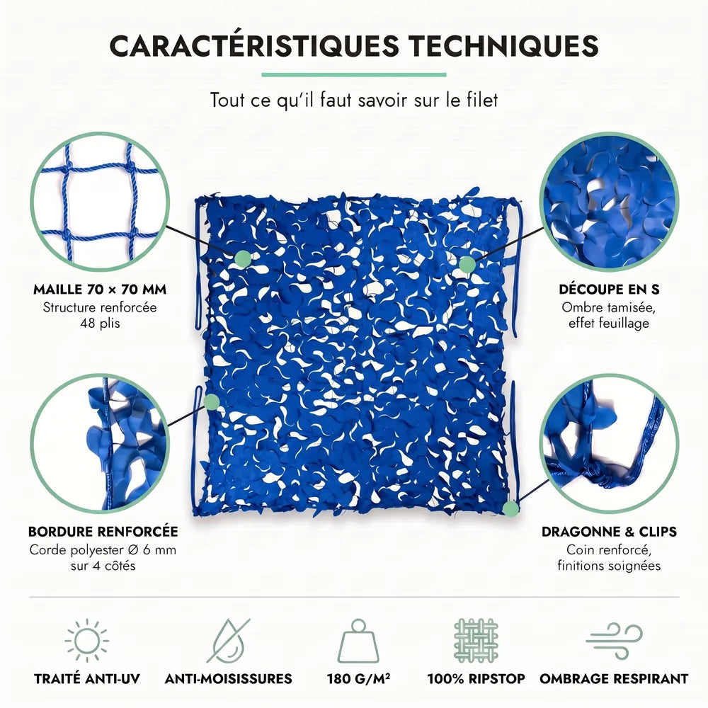 Vela ombreggiante mimetica triangolare blu – immagine 2