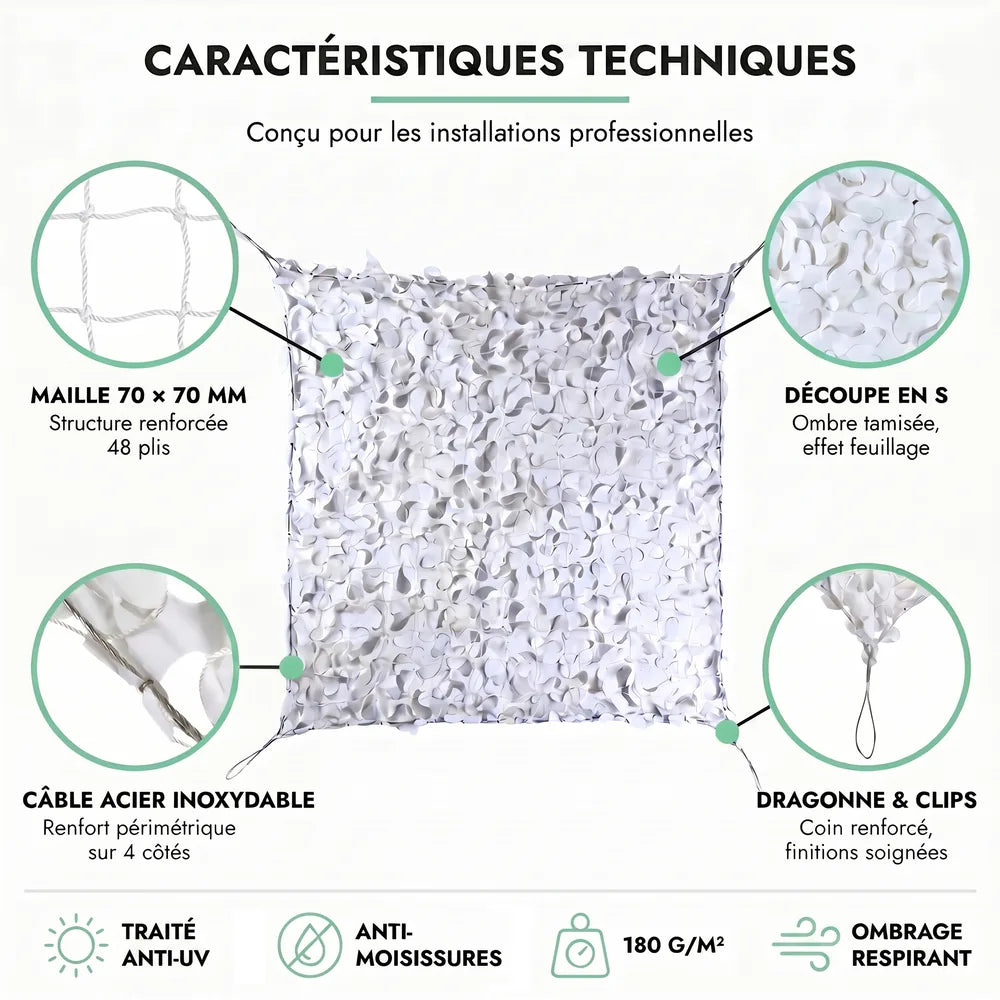 Vela ombreggiante mimetica con cavo in acciaio – immagine 2