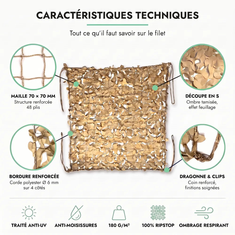 Vela ombreggiante mimetica triangolare beige – immagine 2